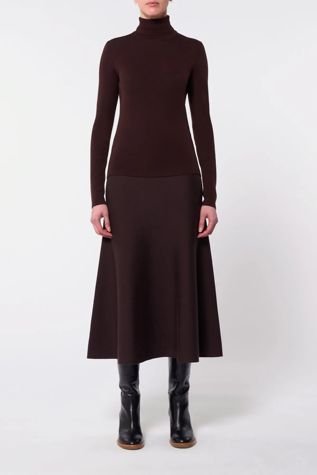 Freddie Knit Midi Skirt in Chocolate Merino Wool Cashmere