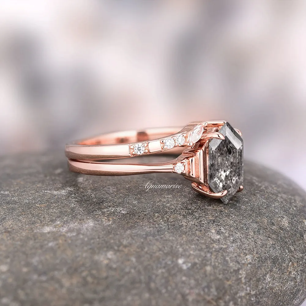 Galaxy Raw Salt & Pepper Diamond (Herkimer Diamond) Ring Set- 14K Rose Gold Vermeil