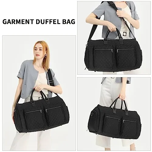 Garment Bags for Travel,Convertible Carry on Garment Duffle Bags for Hanging Clothes - 2 in 1 Hanging Suitcase Suit Bags Weekender Bag with Shoe Pouch for Women Black