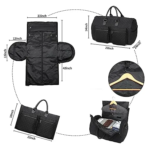 Garment Bags for Travel,Convertible Carry on Garment Duffle Bags for Hanging Clothes - 2 in 1 Hanging Suitcase Suit Bags Weekender Bag with Shoe Pouch for Women Black