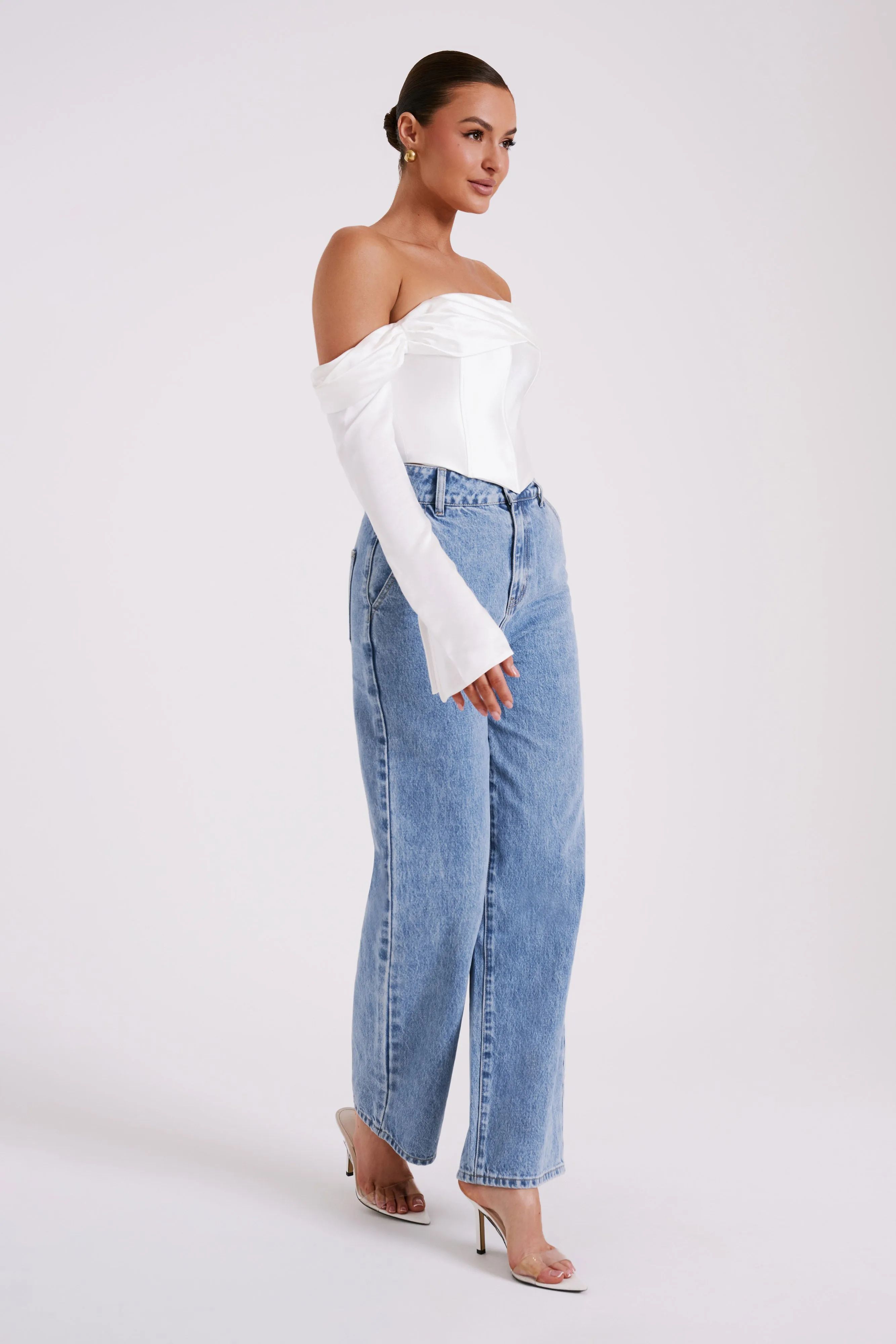 Giselle Satin Off Shoulder Top - White