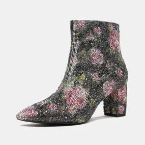 Glister Black Multi Jewels Ankle Boots