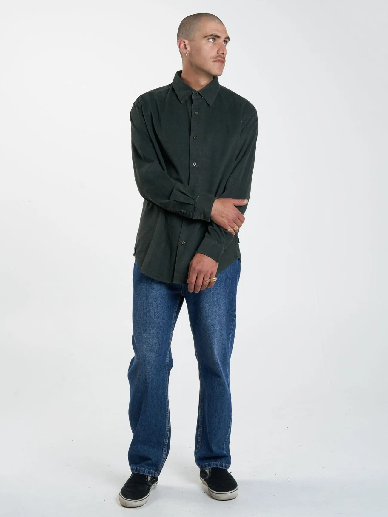 Gravitating Naturally Cord Long Sleeve Shirt - Thyme