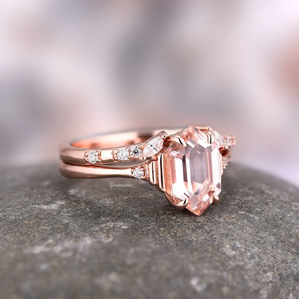 Hexagon Morganite Ring Set- 14K Rose Gold Vermeil