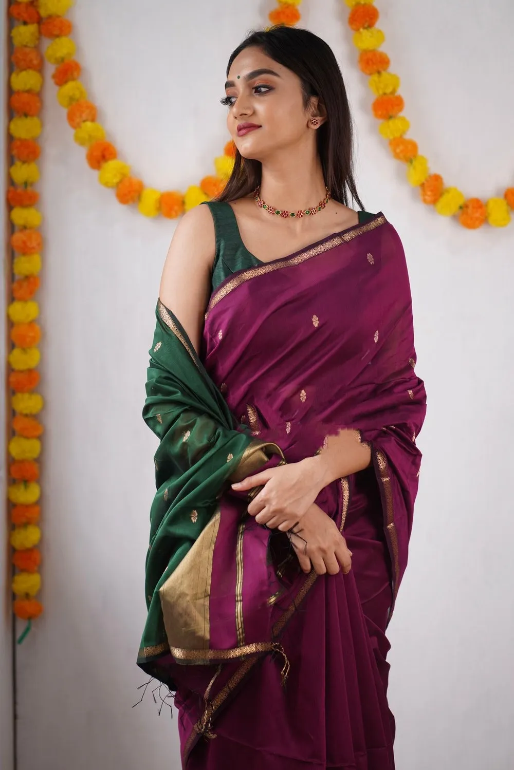 Innovative Dark Pink Cotton Silk Saree With Lovely Blouse Piece