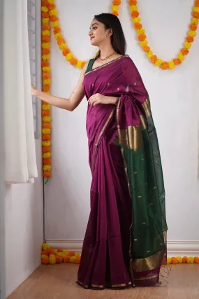 Innovative Dark Pink Cotton Silk Saree With Lovely Blouse Piece