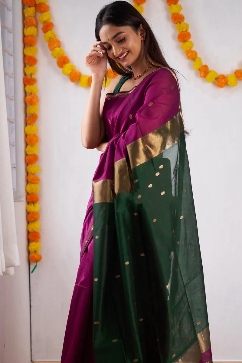 Innovative Dark Pink Cotton Silk Saree With Lovely Blouse Piece