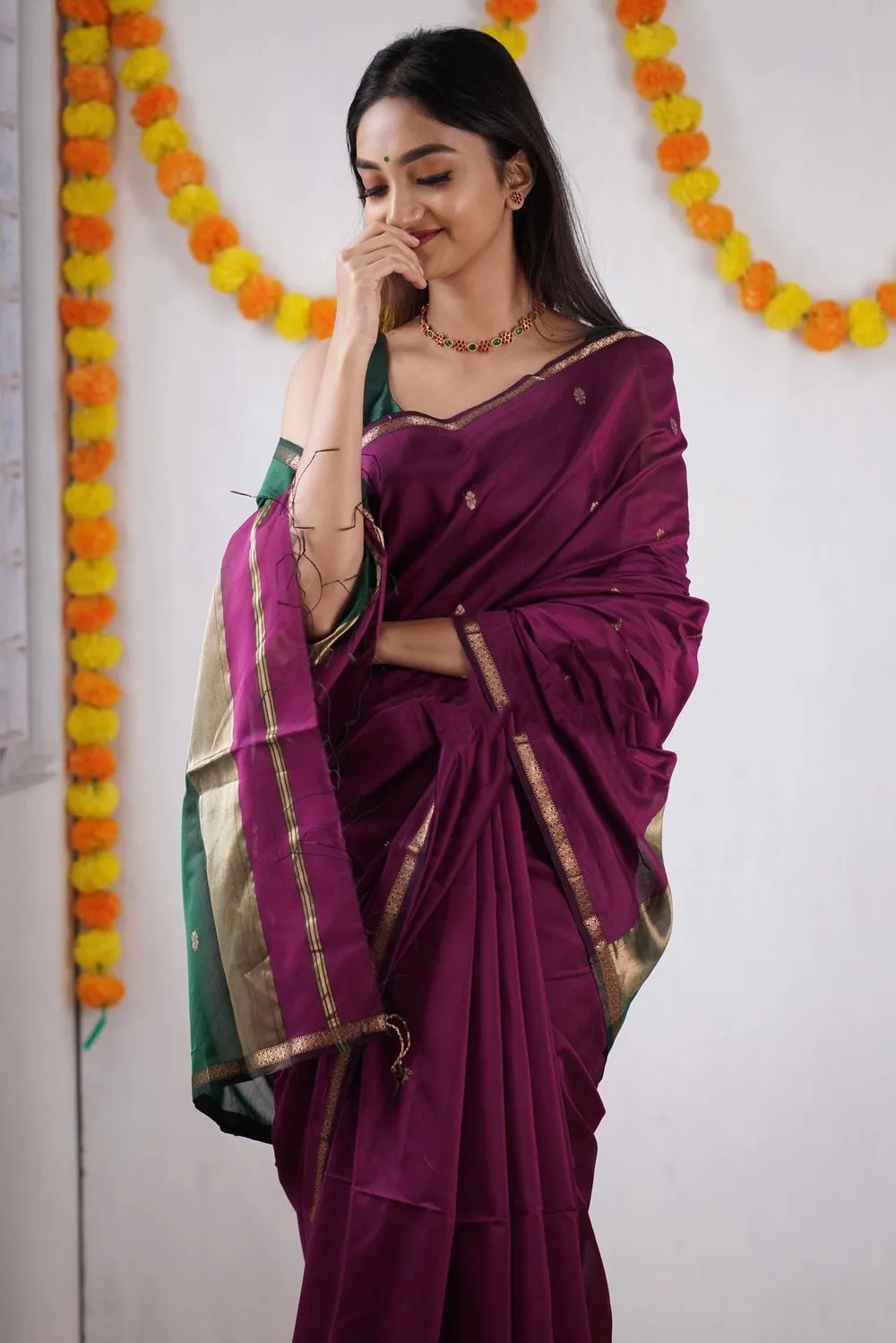 Innovative Dark Pink Cotton Silk Saree With Lovely Blouse Piece