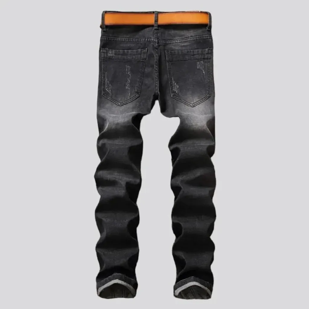 Inscribed men's patchwork jeans