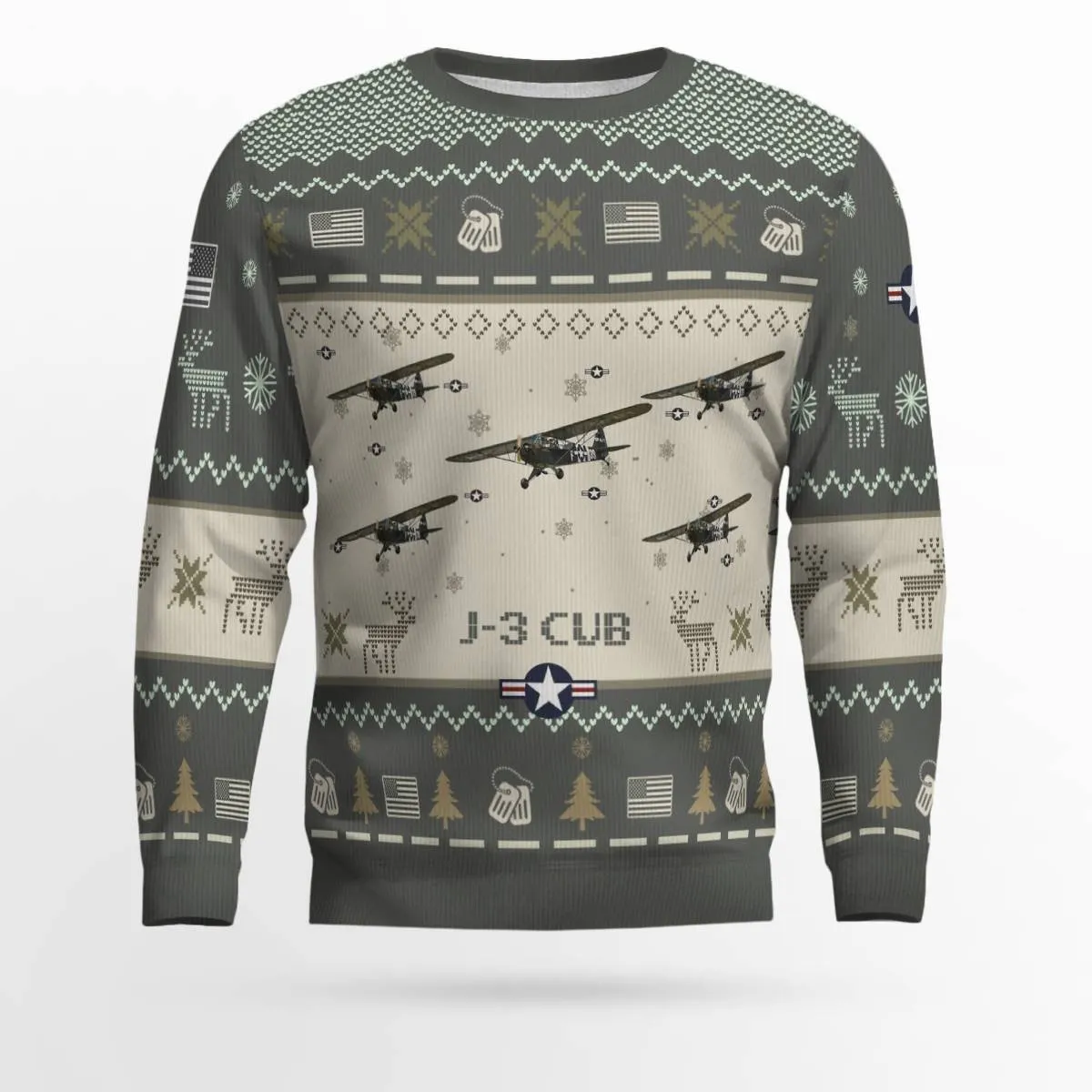 J-3 Cub J3_Aircraft Ugly Sweater, Ugly Sweater Christmas Shirt for Men Dad Veteran