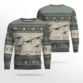 J-3 Cub J3_Aircraft Ugly Sweater, Ugly Sweater Christmas Shirt for Men Dad Veteran