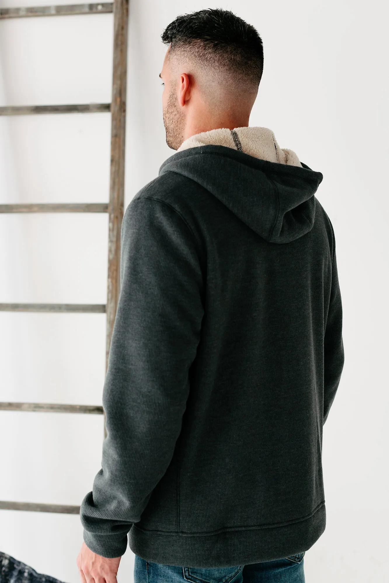 Jace Sherpa Lined Zippered Hoodie (Charcoal)