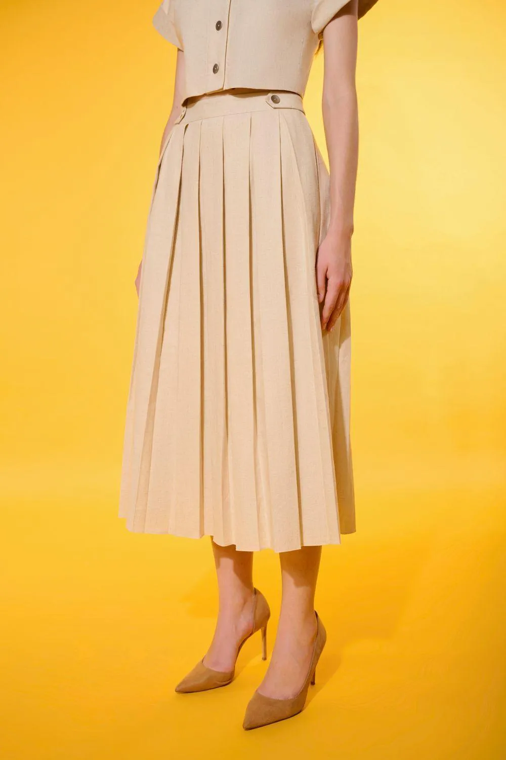 Jazzie A-line Pleated Linen Midi Skirt