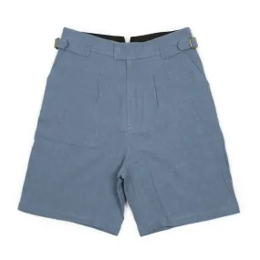 Karl side tab shorts in faded indigo ramie