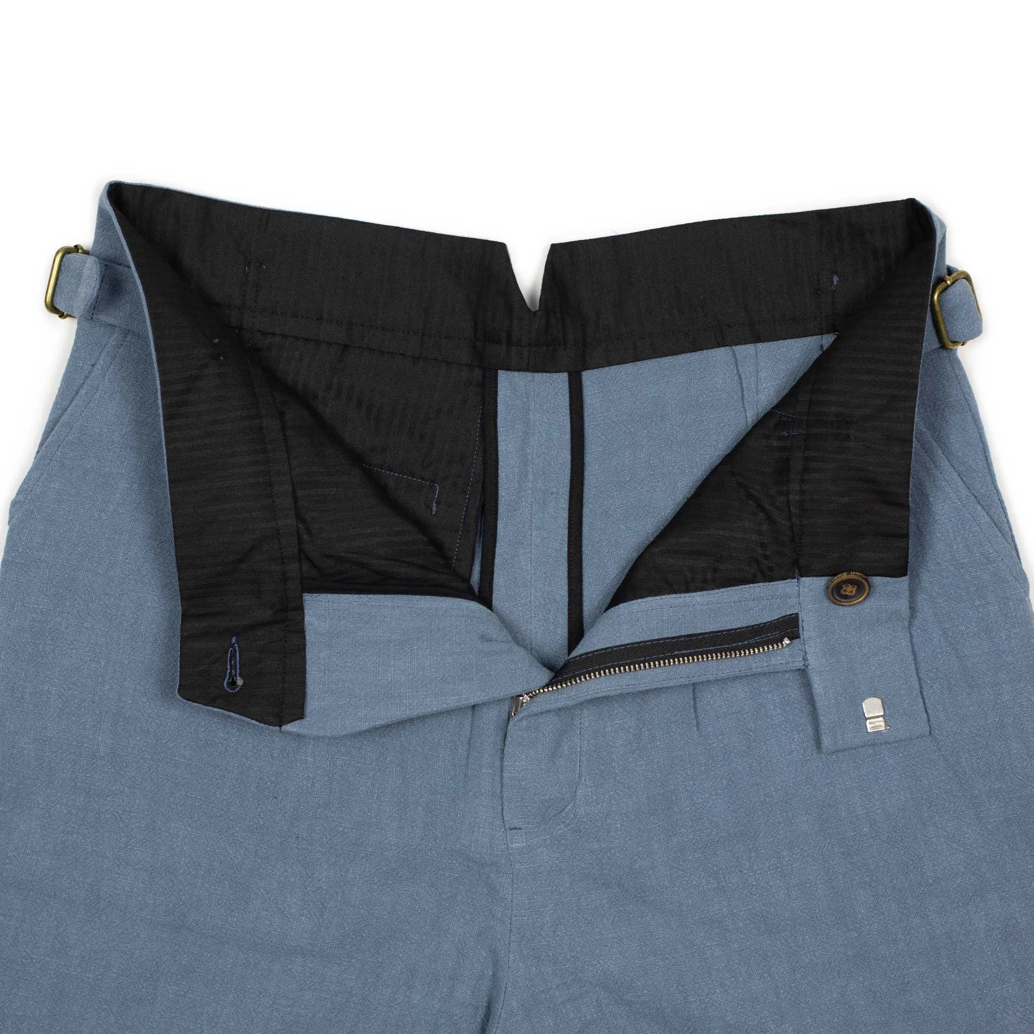 Karl side tab shorts in faded indigo ramie