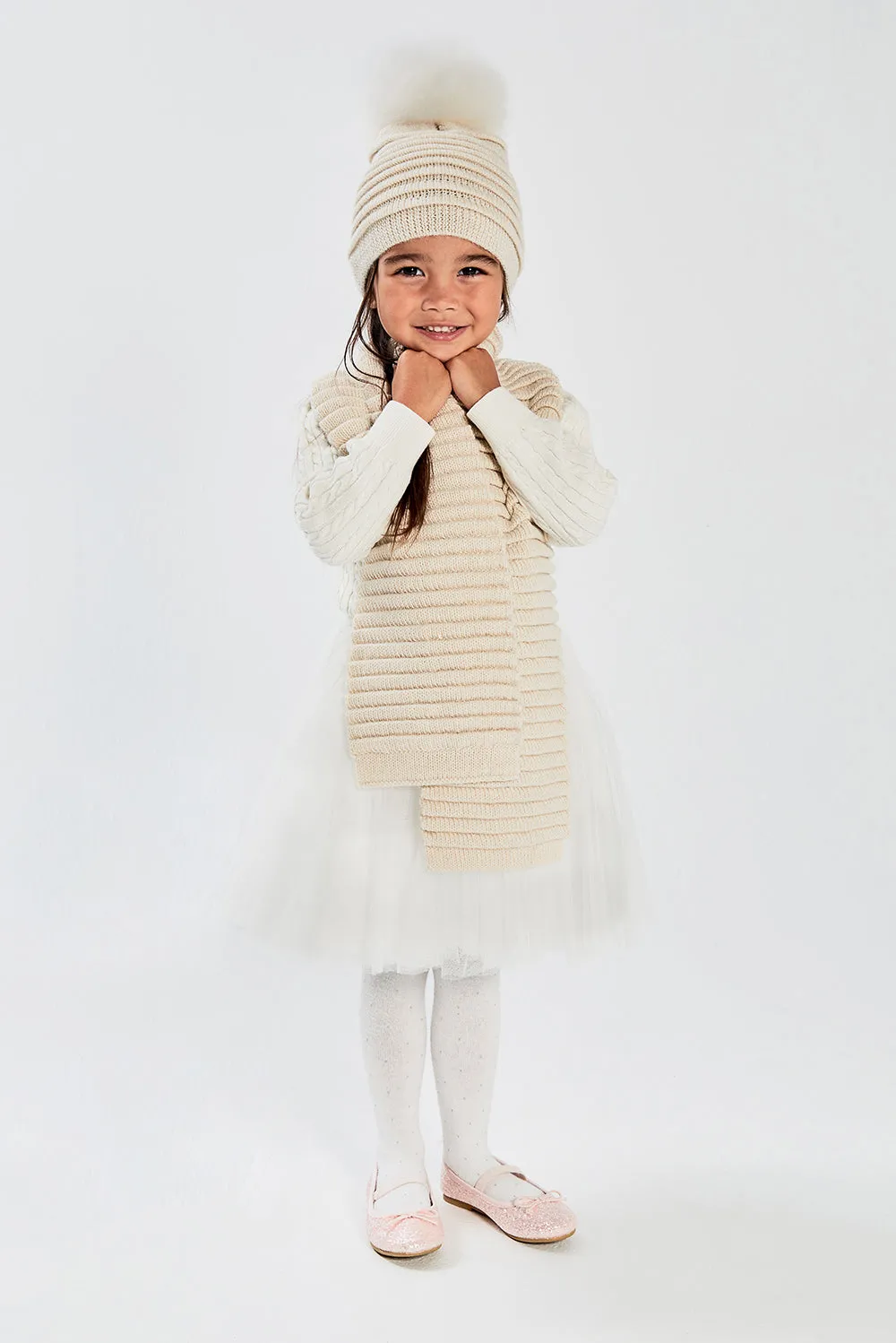 Kids (4-5 Years) Ribbed Hat with Oversized Fur Pompon