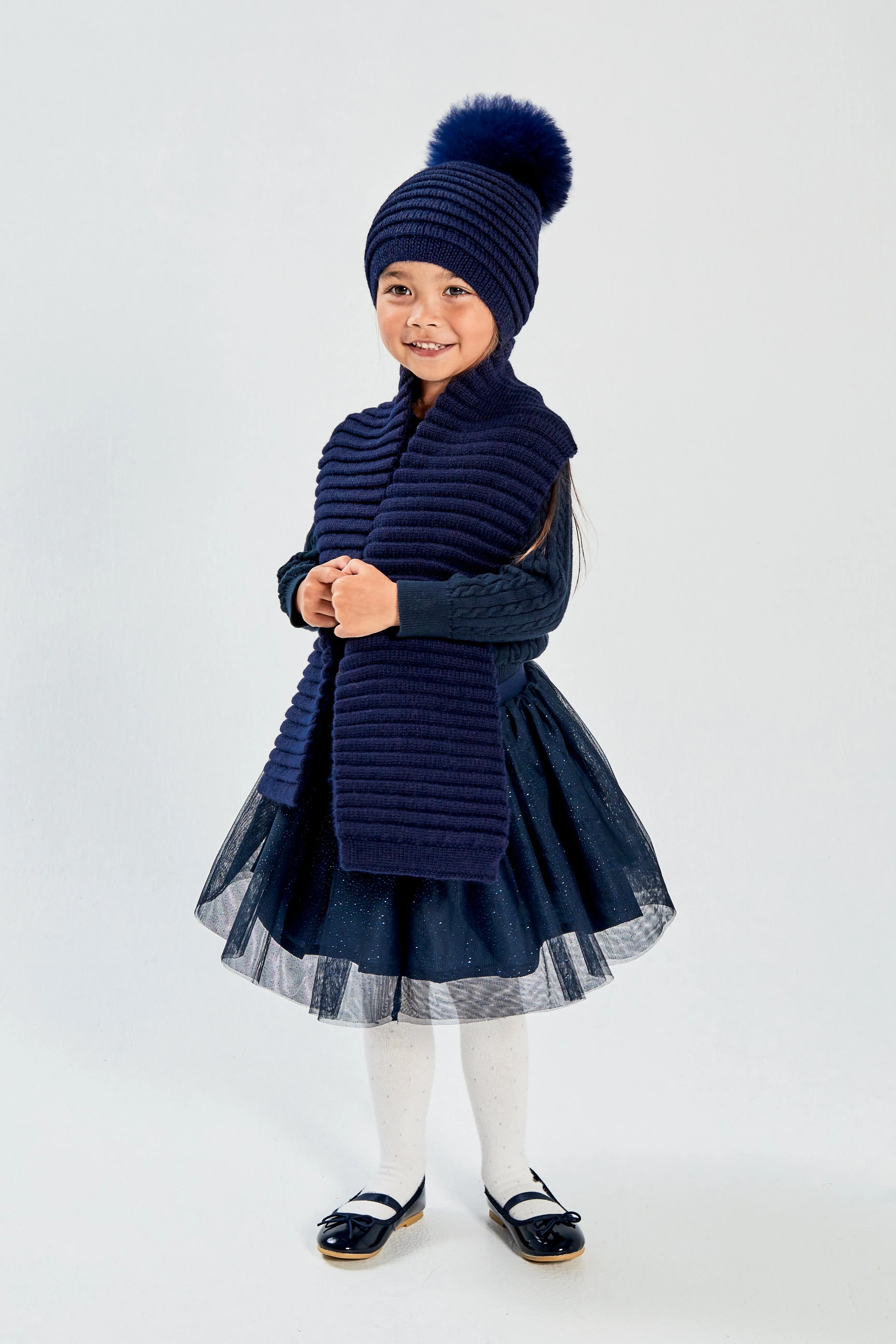 Kids (4-5 Years) Ribbed Hat with Oversized Fur Pompon