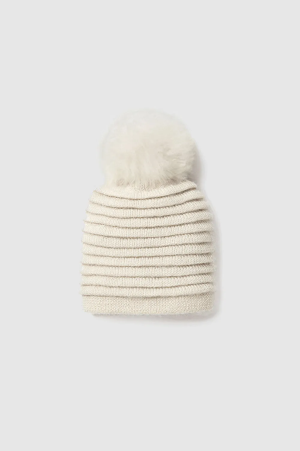 Kids (6-14 Years) Ribbed Hat with Oversized Fur Pompon