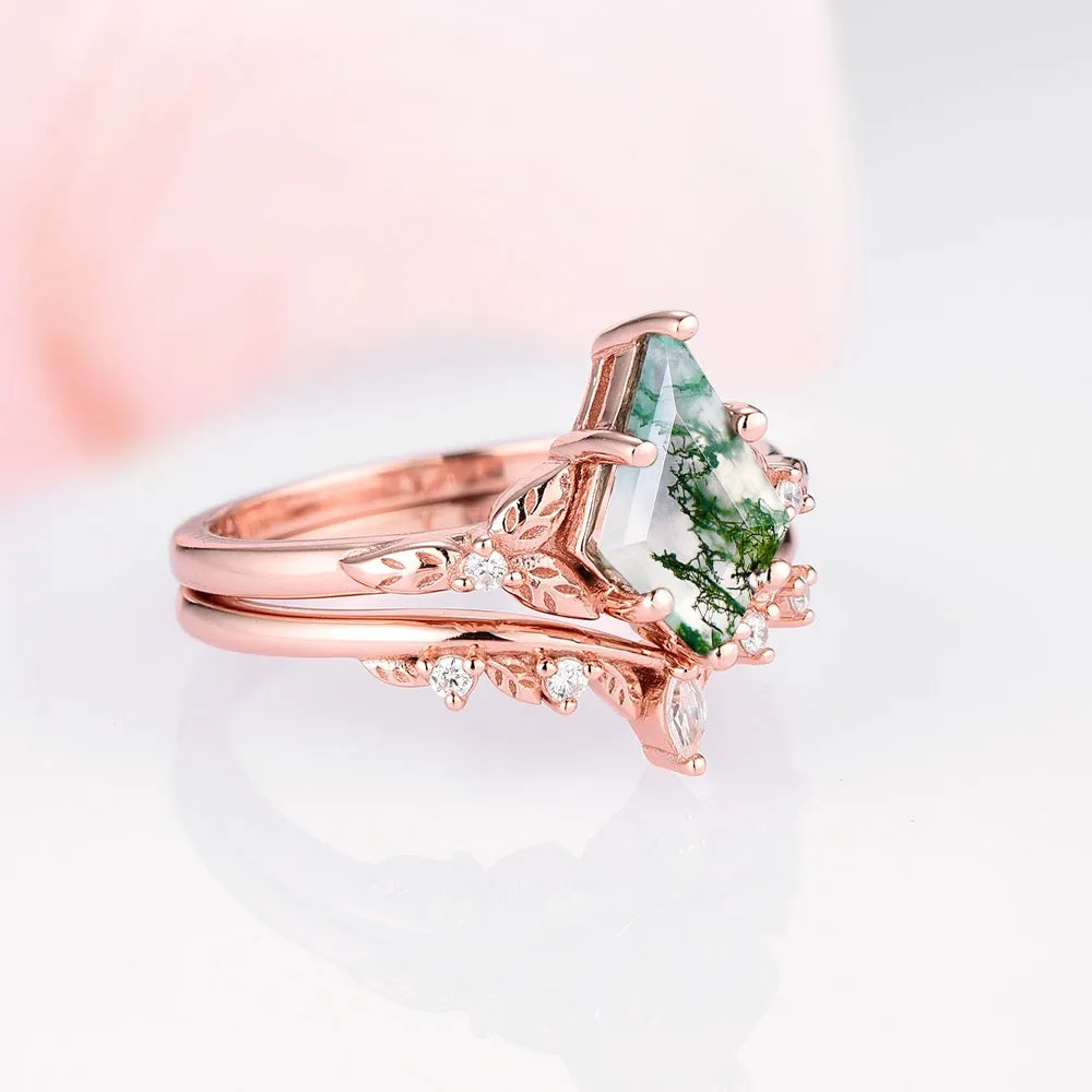 Kite Green Moss Agate Fairy Ring Set- 14K Rose Gold Vermeil