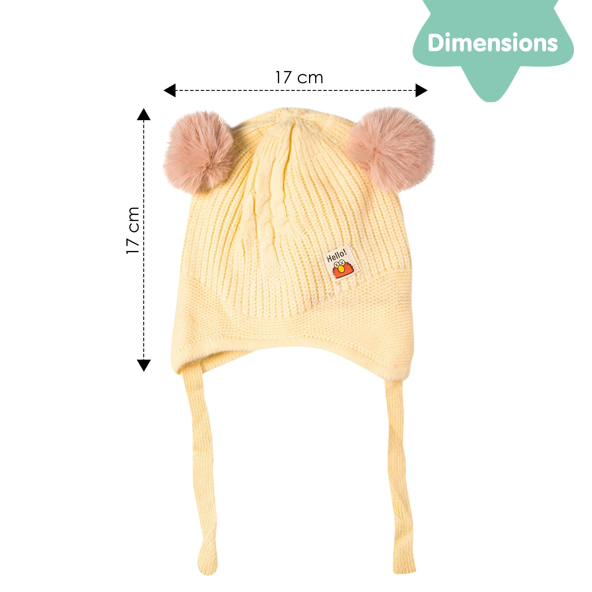 Knit Woollen Cap With Tie Knot For Ear Protection Solid Cream