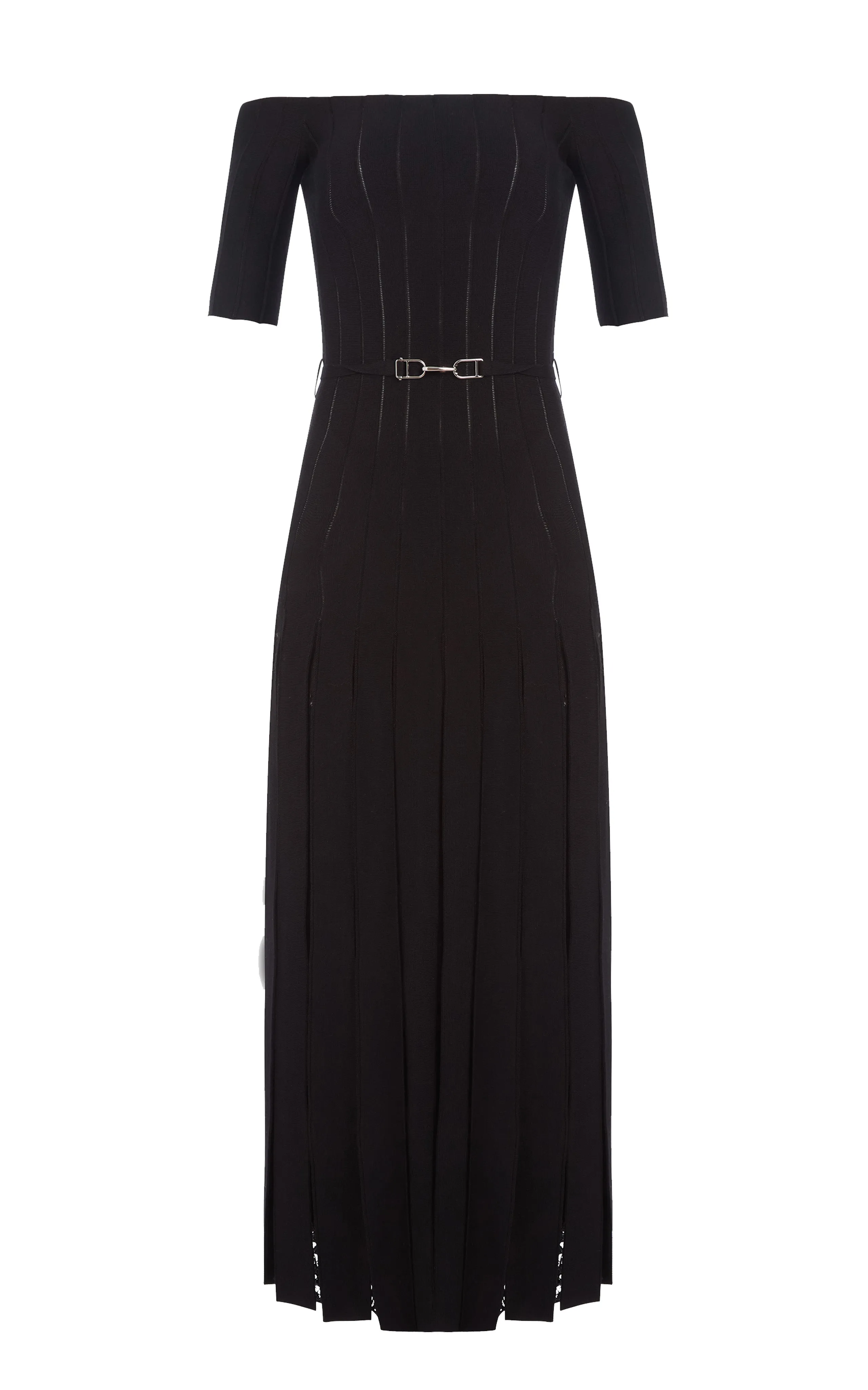 Kurt Knit Pleated Maxi Dress in Black Merino Wool