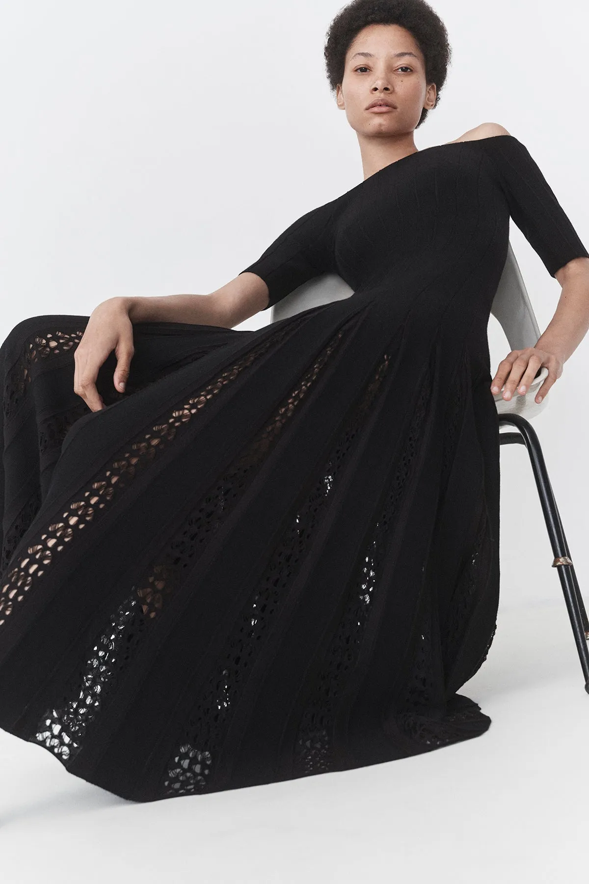 Kurt Knit Pleated Maxi Dress in Black Merino Wool