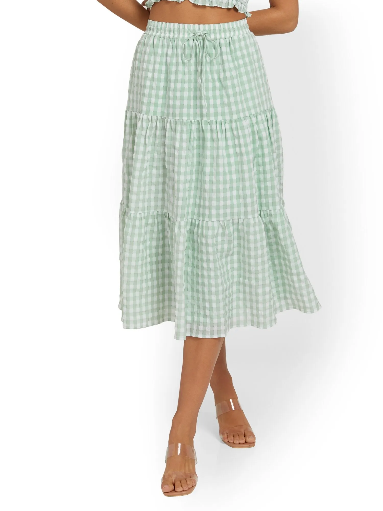 Lena Tiered Gingham Midi Skirt - Brands We Love