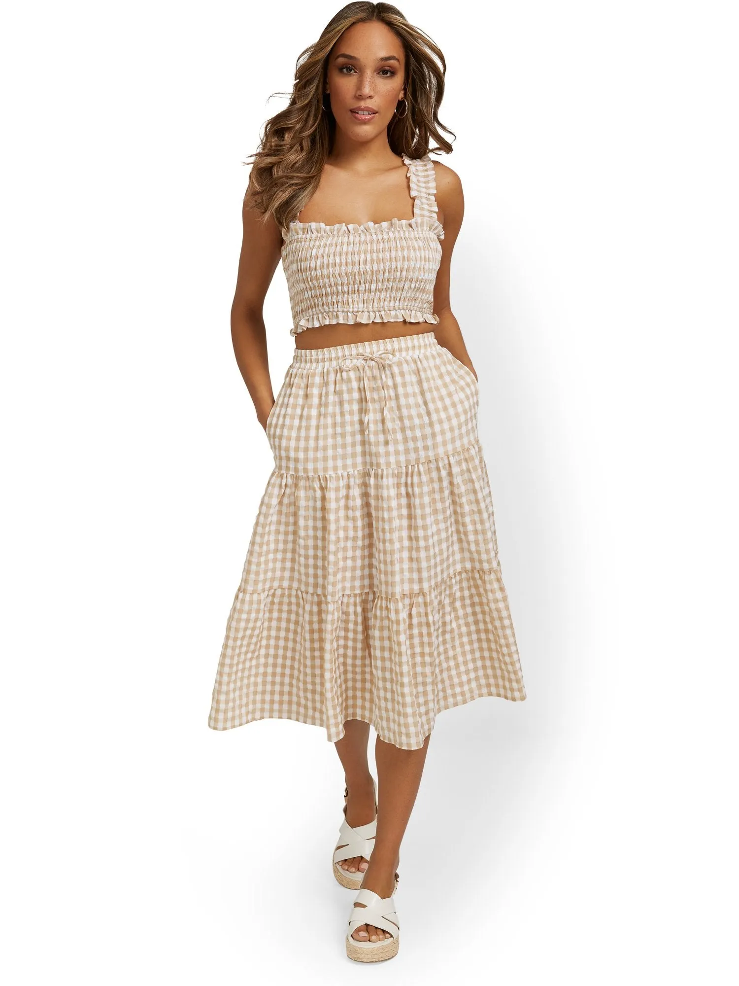 Lena Tiered Gingham Midi Skirt - Brands We Love