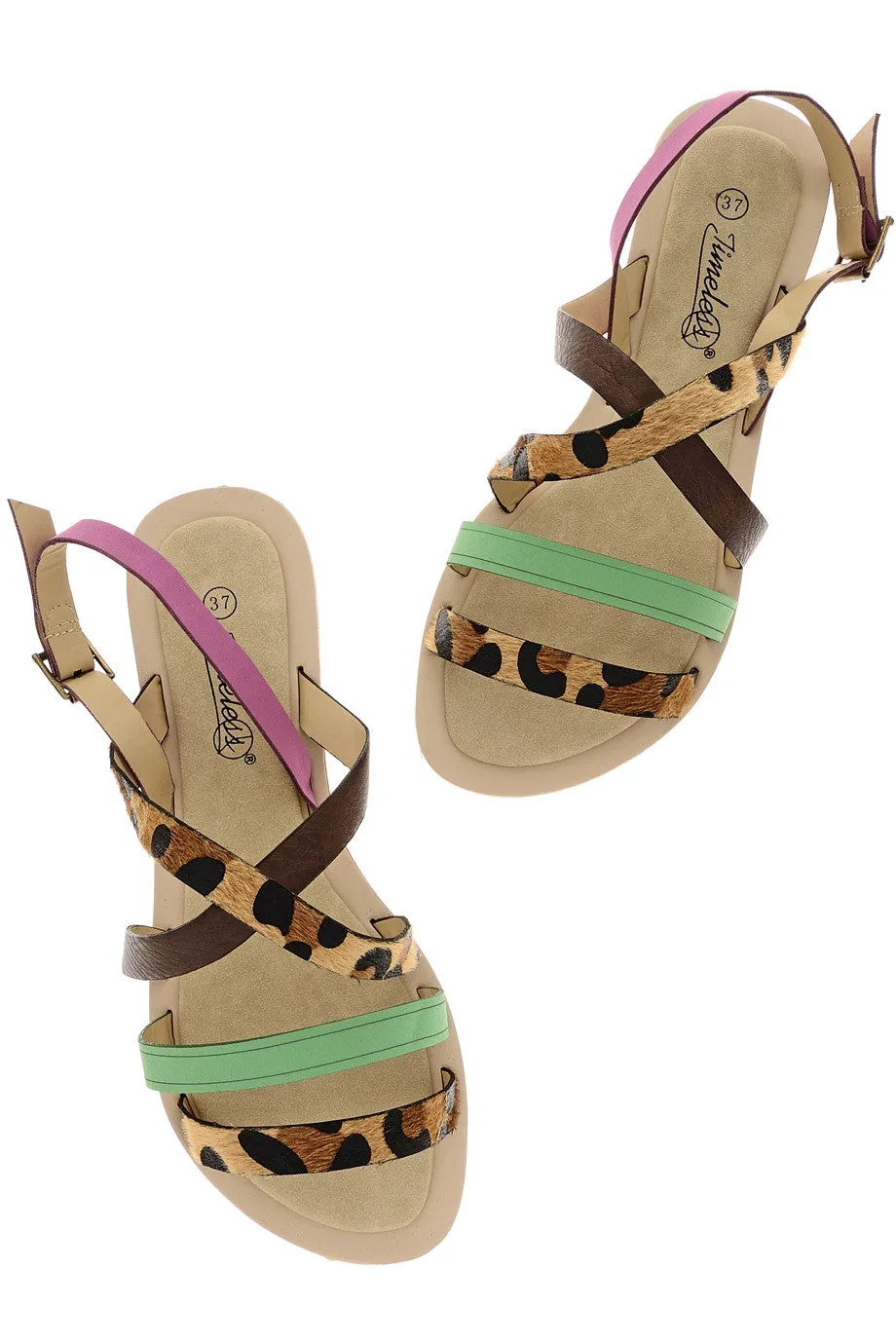 LEOPARD Green Fuchsia Sandals