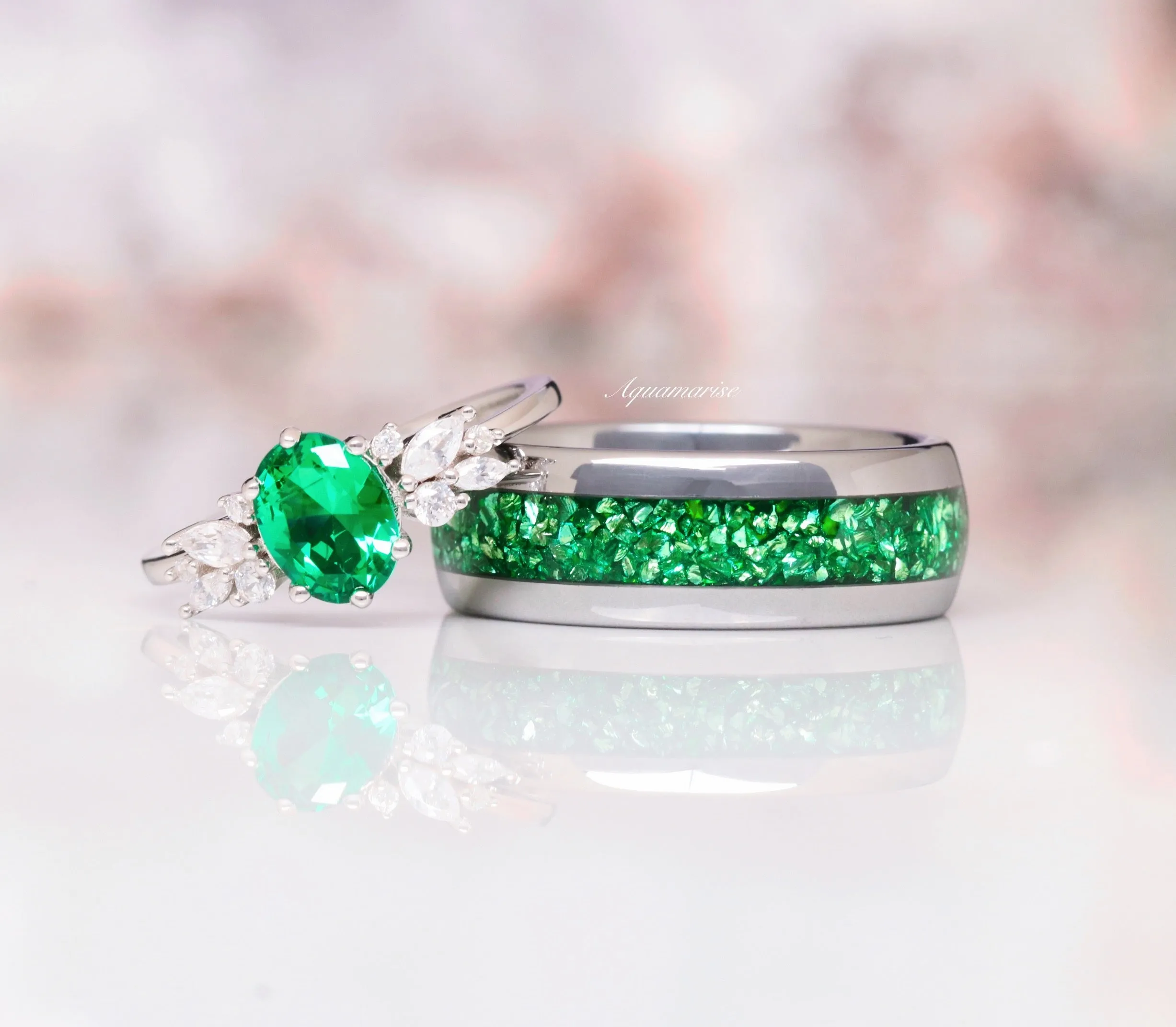 Lily Vintage Emerald Ring-  Sterling Silver