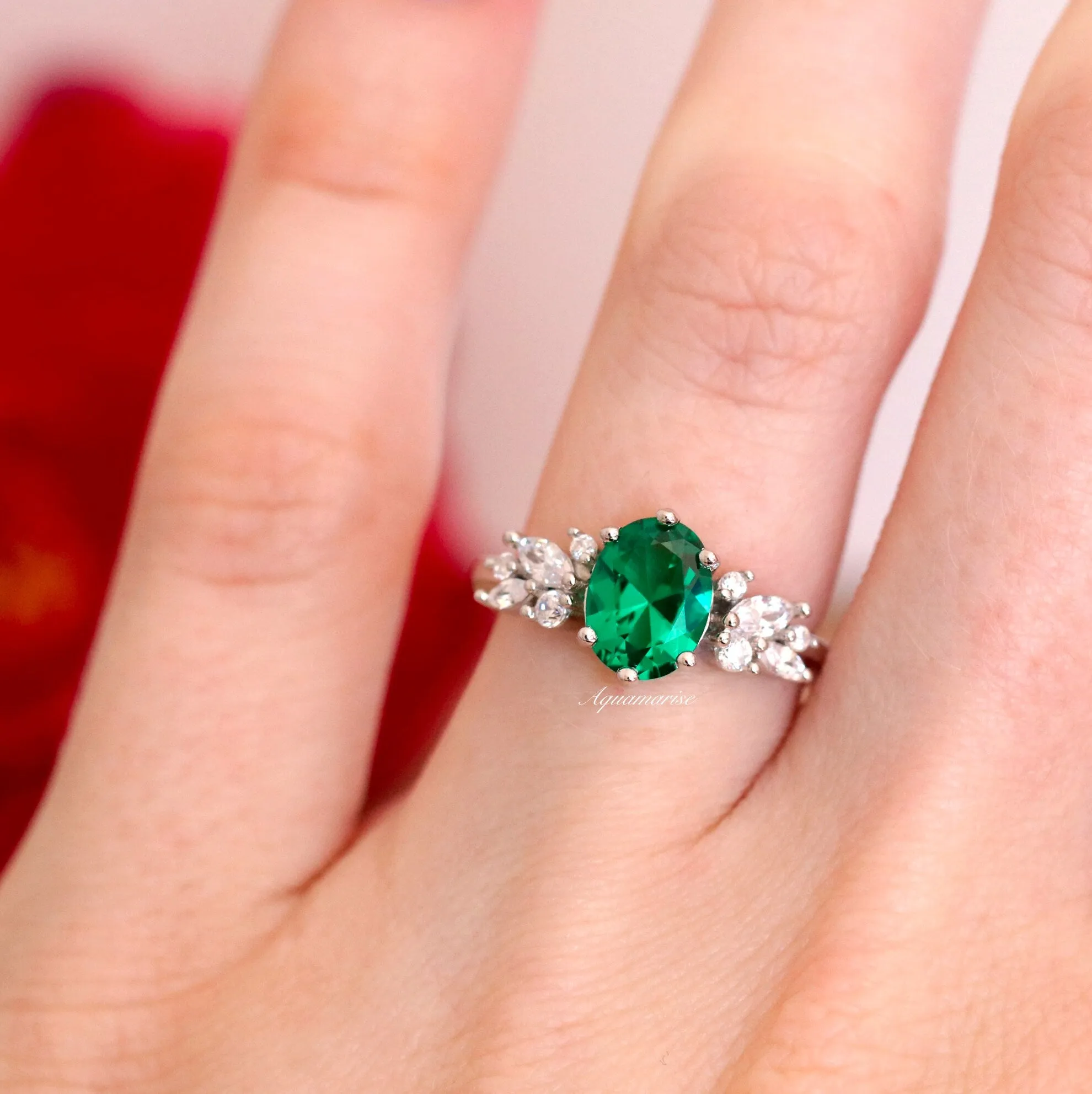 Lily Vintage Emerald Ring-  Sterling Silver