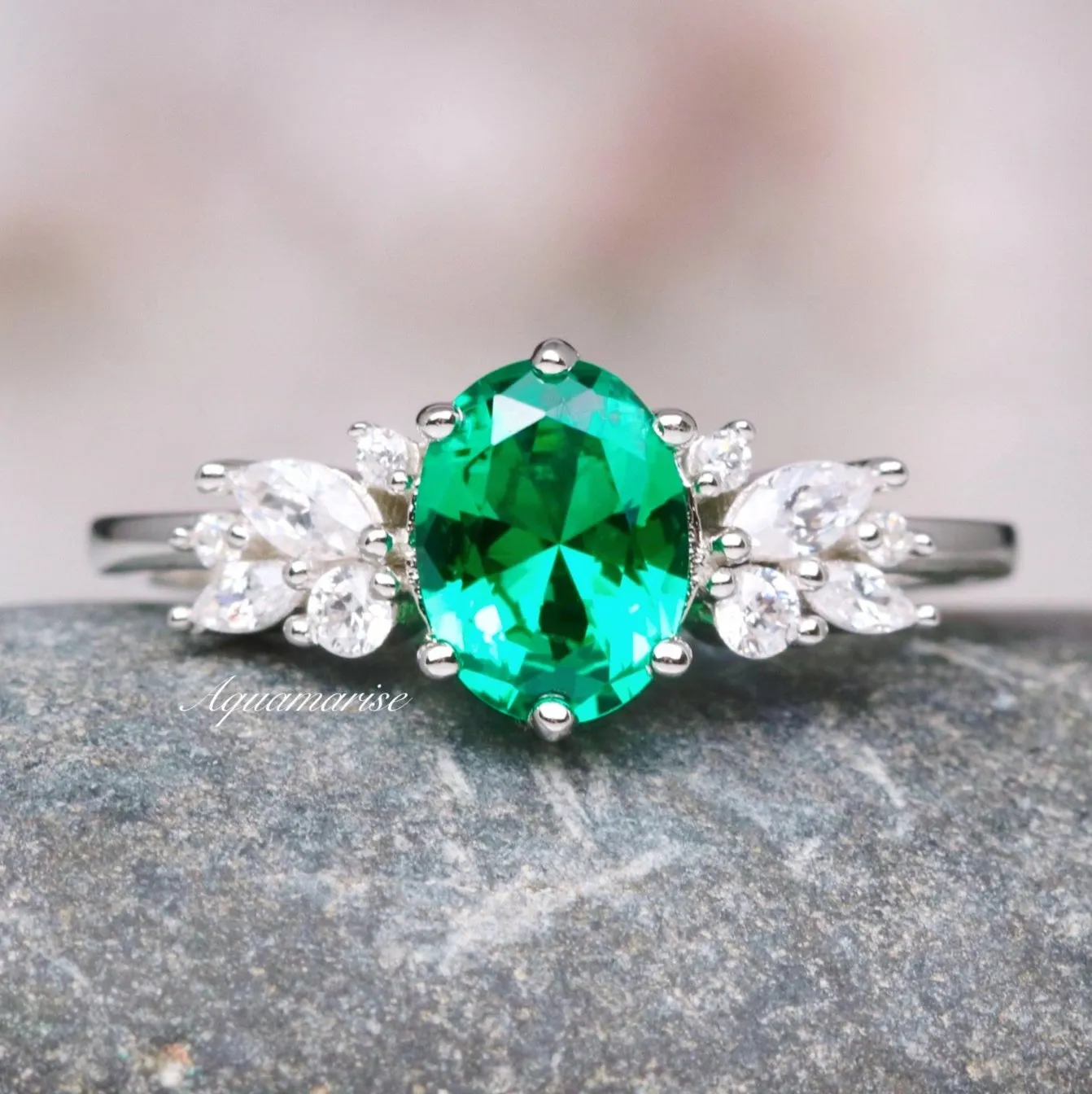 Lily Vintage Emerald Ring-  Sterling Silver