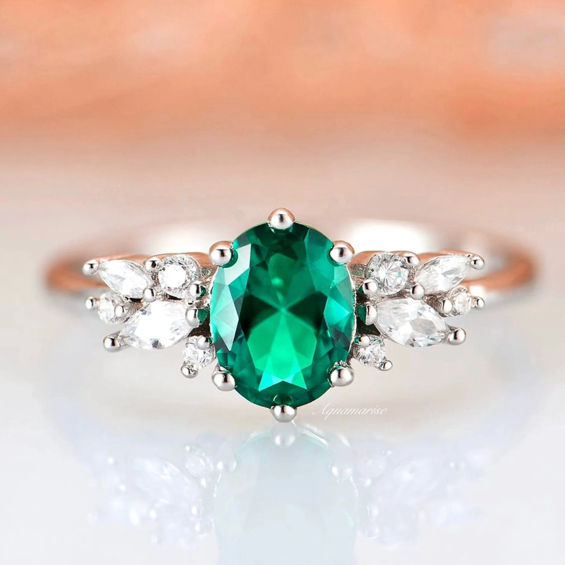 Lily Vintage Emerald Ring-  Sterling Silver