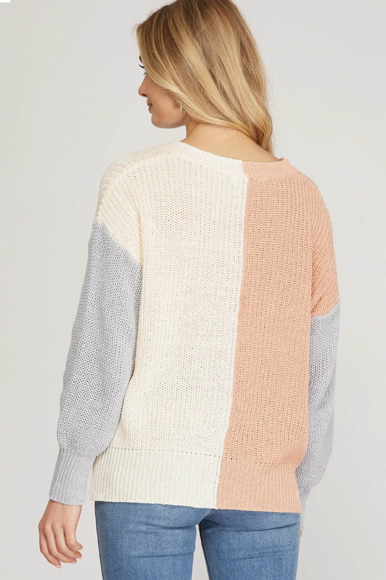 Long Sleeve Color Block V-neck Sweater Top