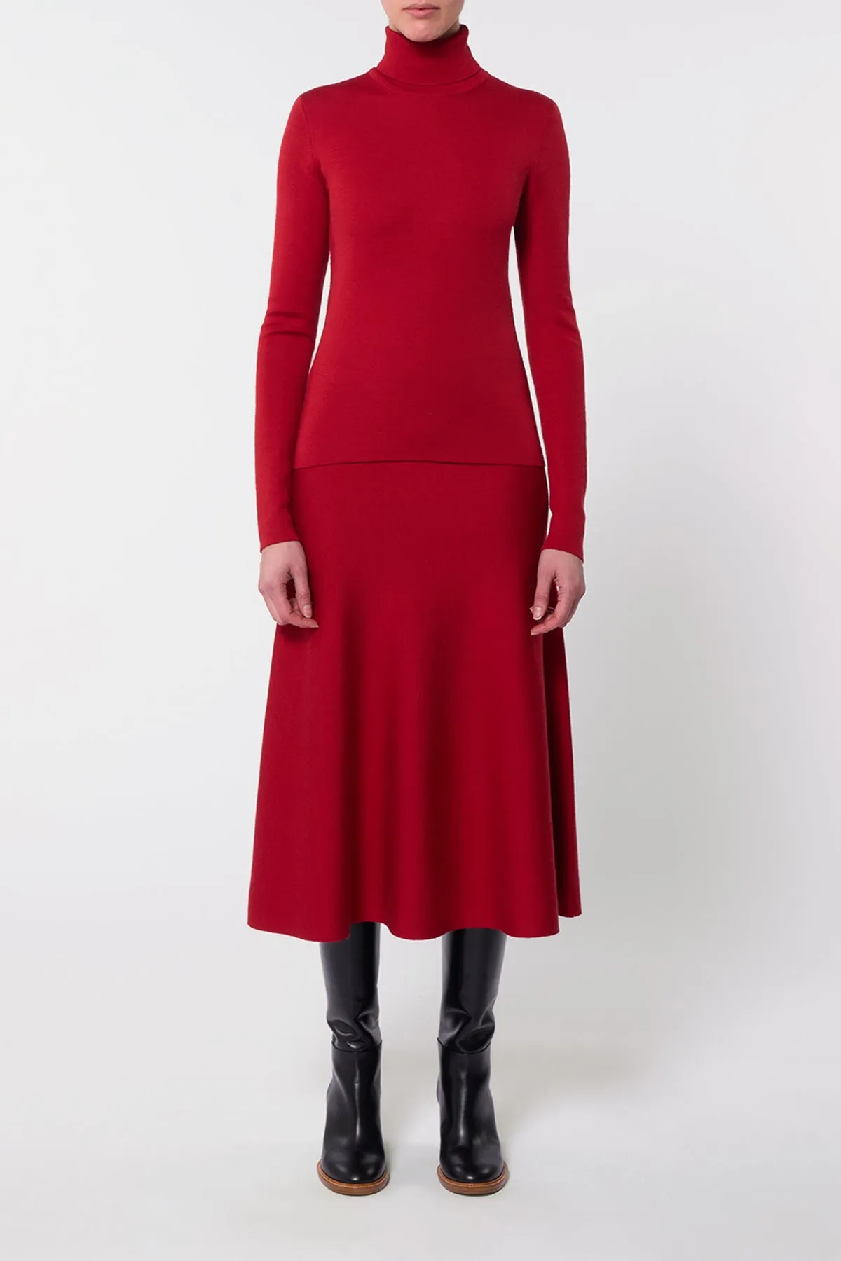 May Knit Turtleneck in Scarlet Red Merino Wool Cashmere