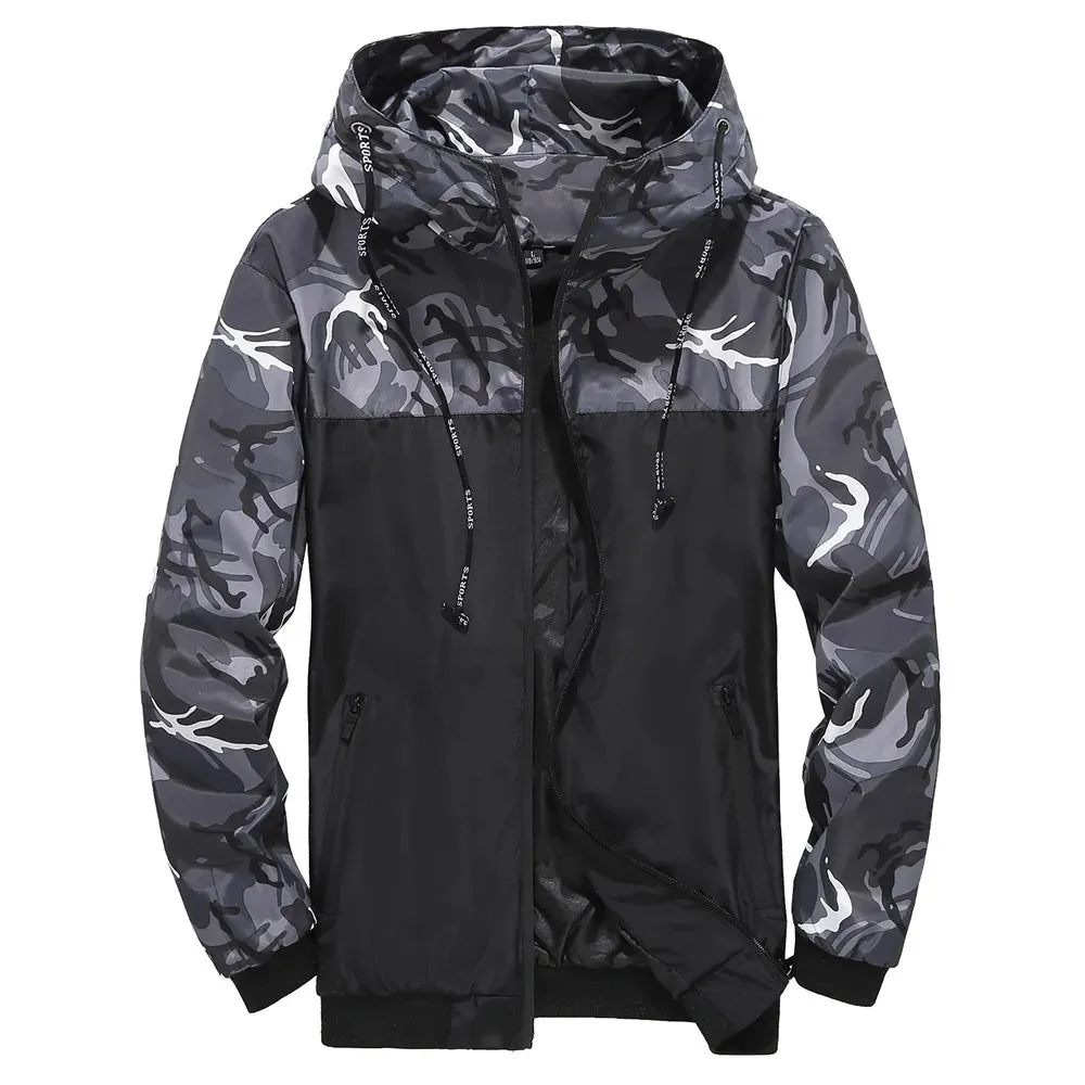 Men's Casual Hooded Bomber Jacket Wind Breaker Spring Autumn Thin Camouflage Hoodies Men Outdoor Youth Fashion Men Top