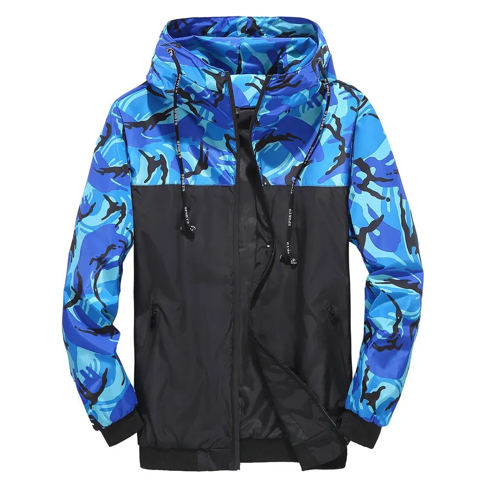 Men's Casual Hooded Bomber Jacket Wind Breaker Spring Autumn Thin Camouflage Hoodies Men Outdoor Youth Fashion Men Top