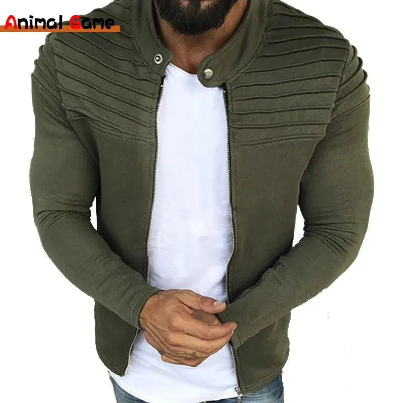 Men's Collar Jackets Black Lightweight Sweatshirts Full Zip Up Neck Long Sleeve Tops with Pocket Autumn Winter Outwear Jacket