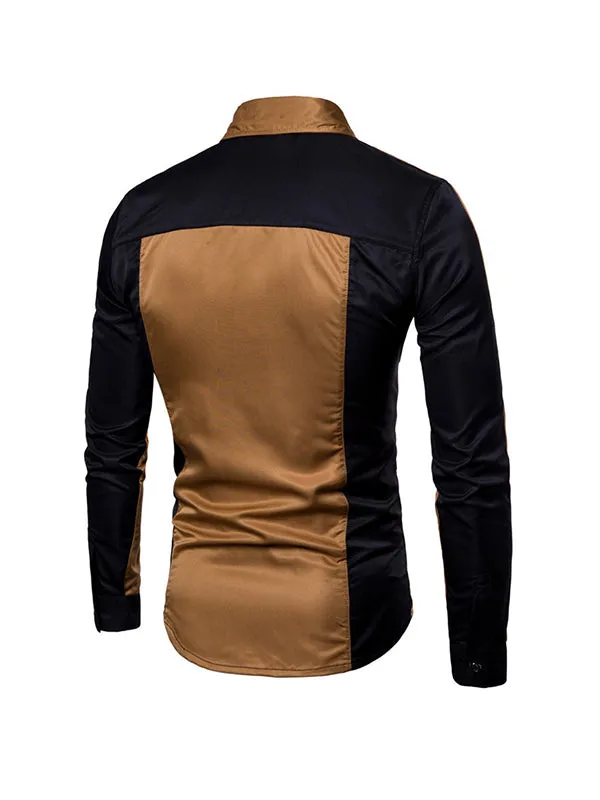 Men's Contrast Patchwork Long Sleeve Shirt