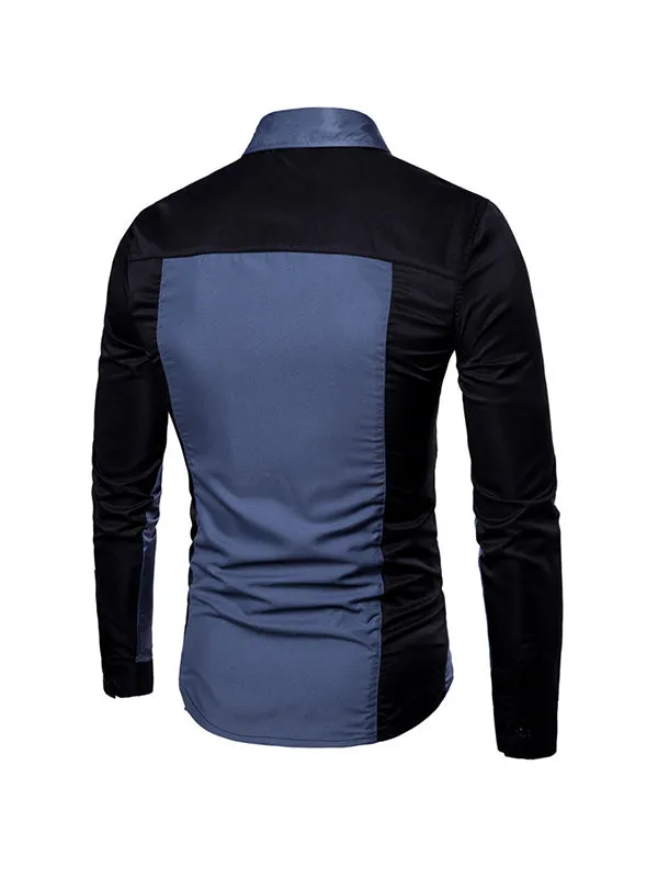 Men's Contrast Patchwork Long Sleeve Shirt