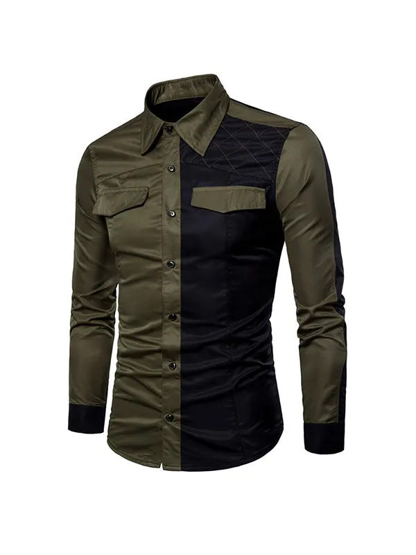 Men's Contrast Patchwork Long Sleeve Shirt