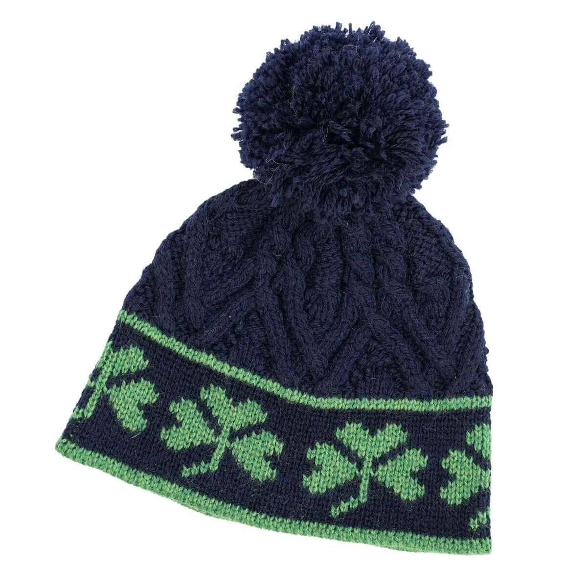 Merino Wool Shamrock Bobble Aran Hat