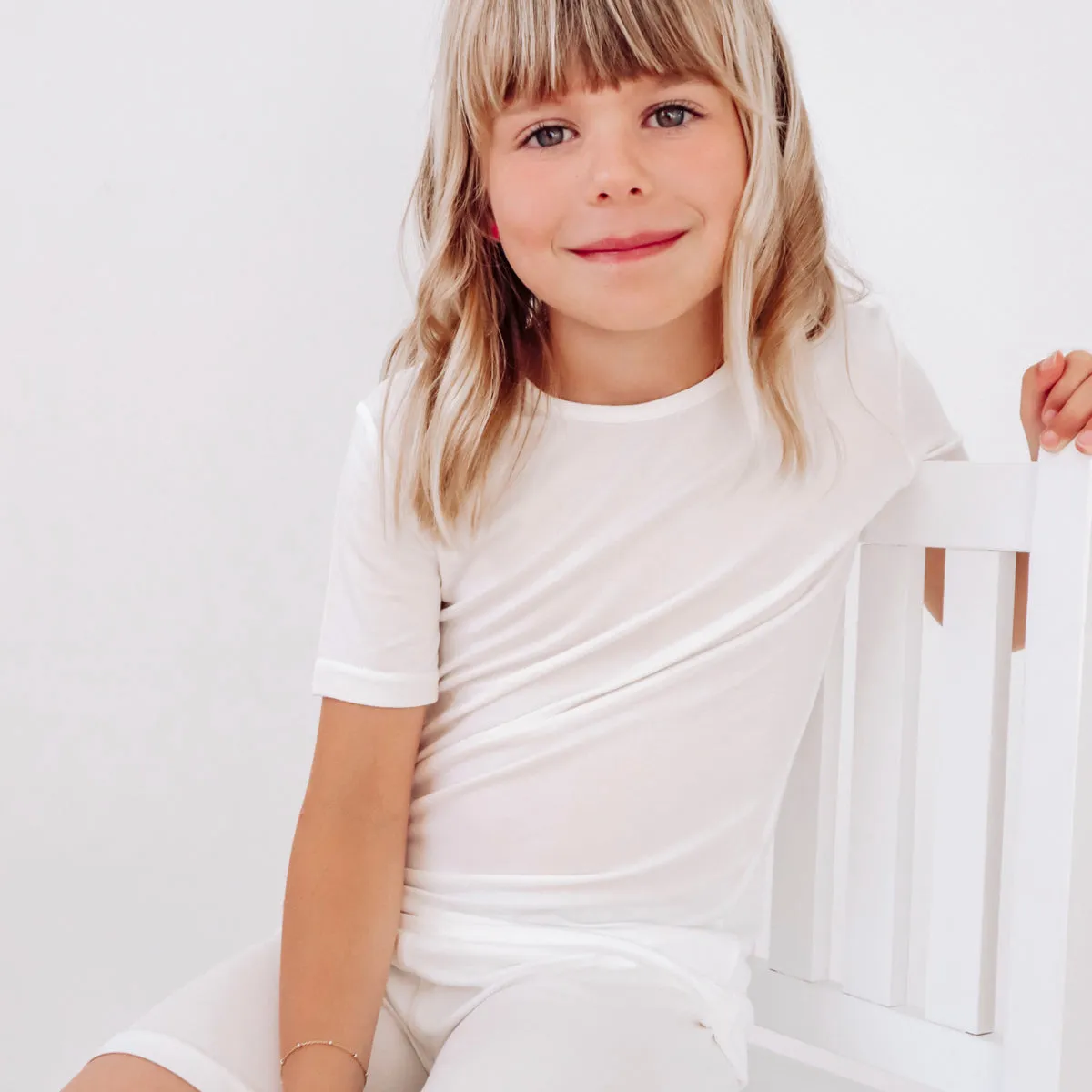 Milk White Bamboo Kids Pajama Short Set