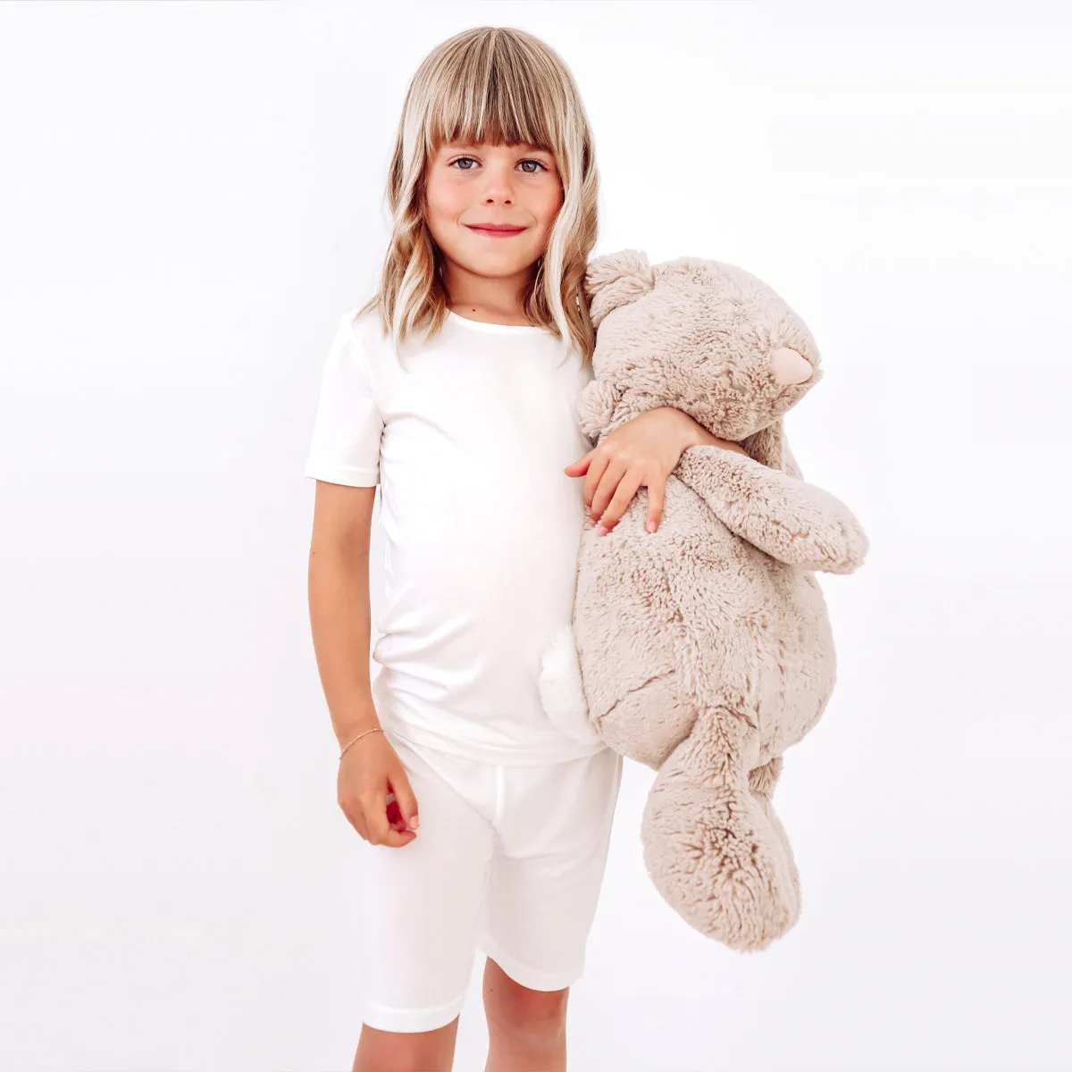 Milk White Bamboo Kids Pajama Short Set