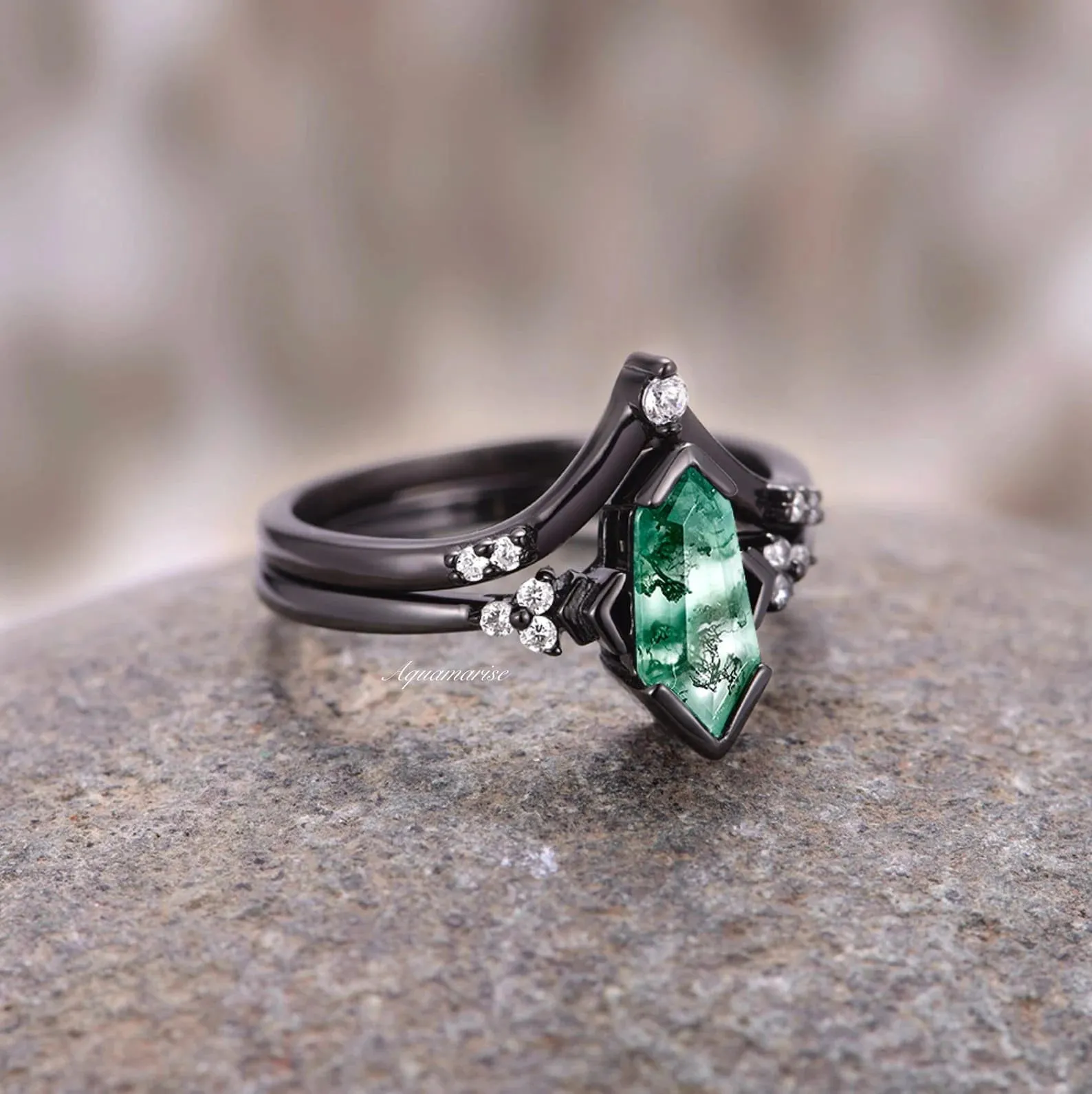 Moss Agate Couples Ring