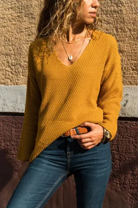 Mustard V Neck Brass  Sweater