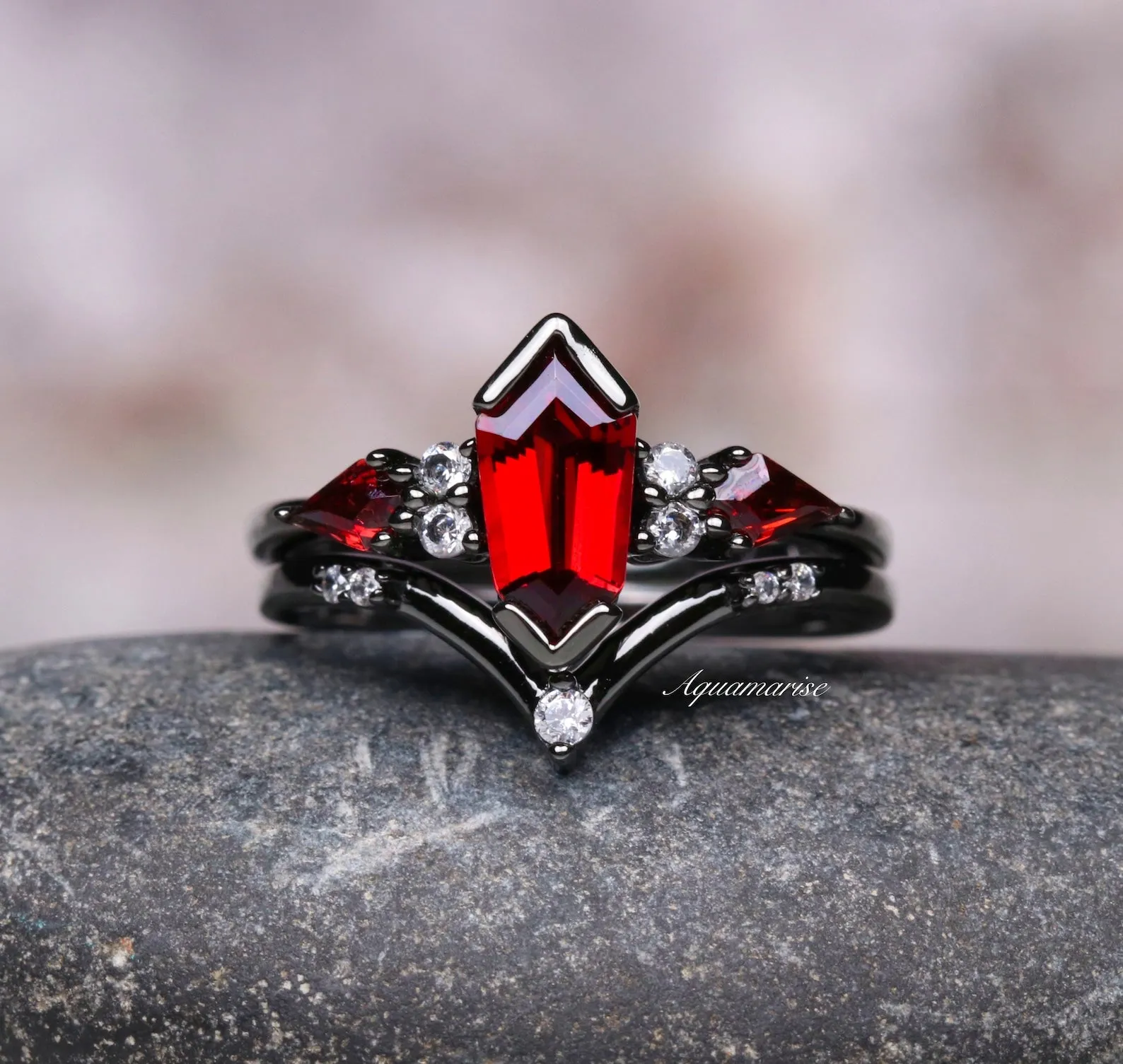 Natural Garnet & Red Fire Opal Couples Ring