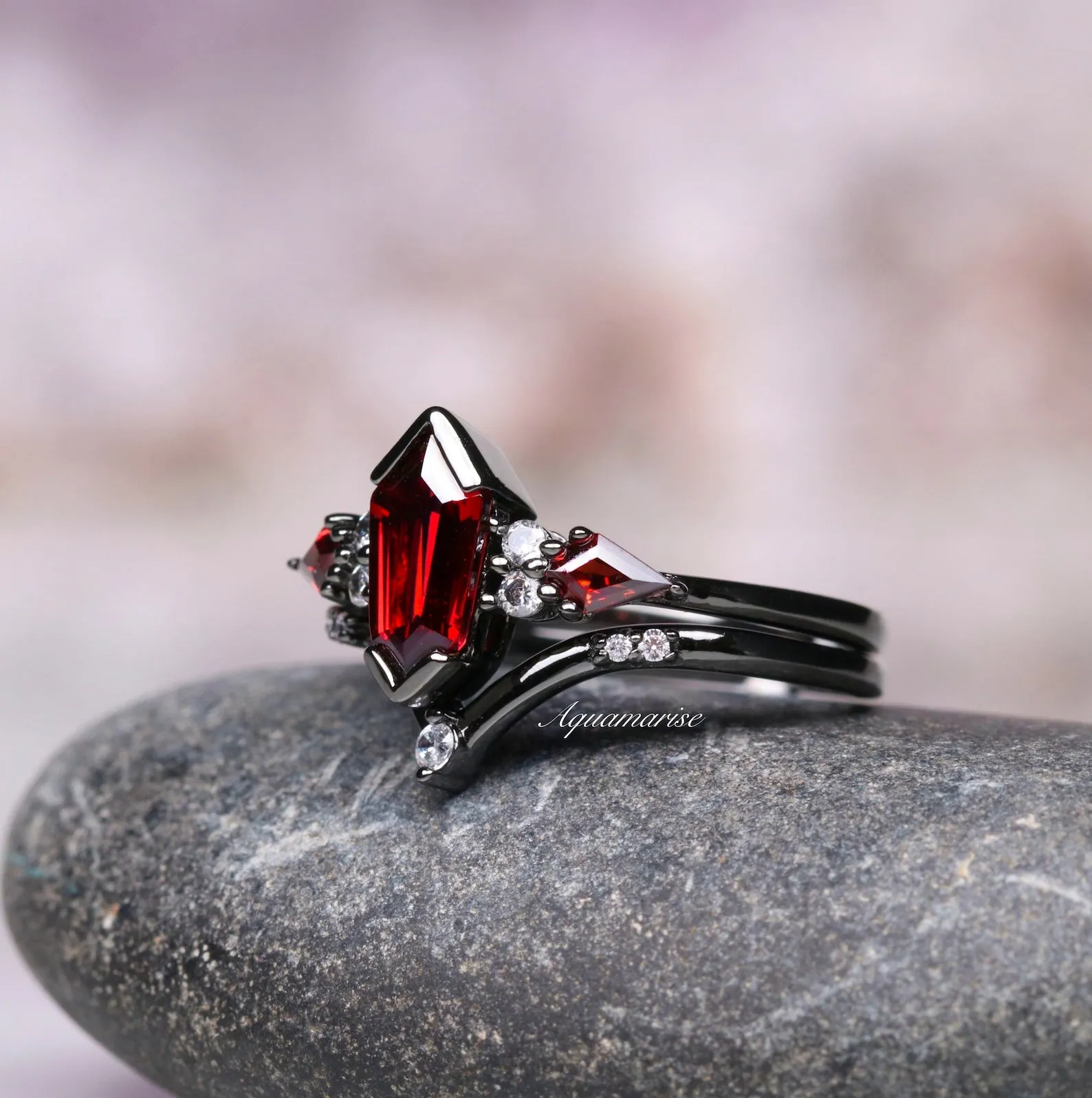 Natural Garnet & Red Fire Opal Couples Ring