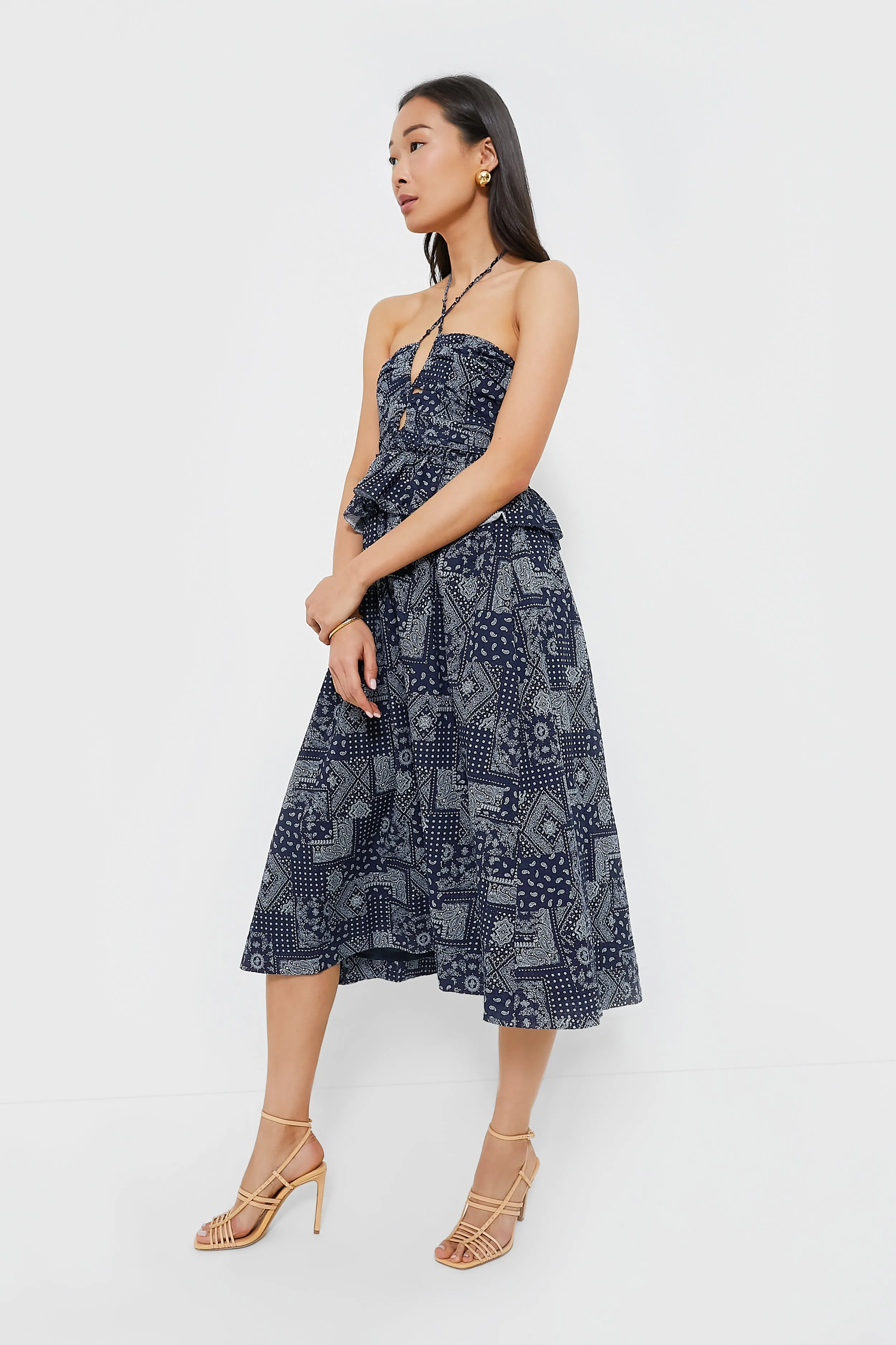 Navy White Daytona Midi Dress