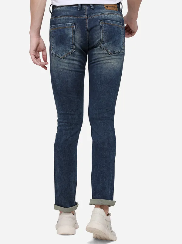 Night Blue Narrow Fit Solid Jeans | Greenfibre